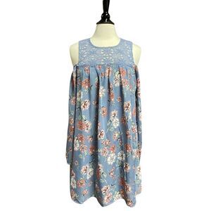 Bebop Periwinkle Floral long Sleeve Cold Shoulder Dress NWT